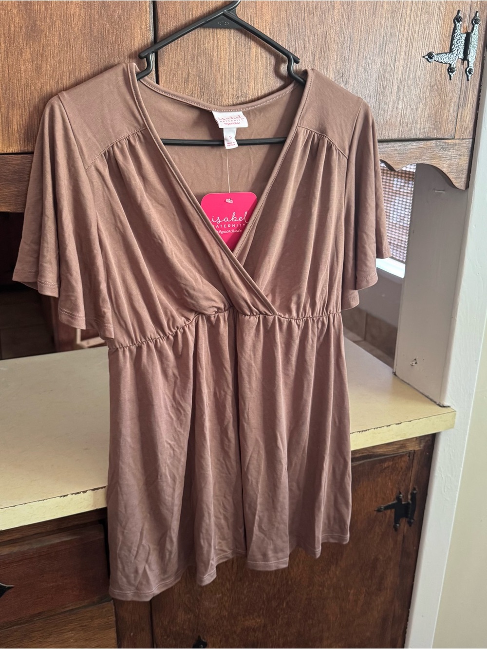 Isabel Maternity by Ingrid & Isabel soft Satiny Taupe V-Neck Empire Waist Top
Li